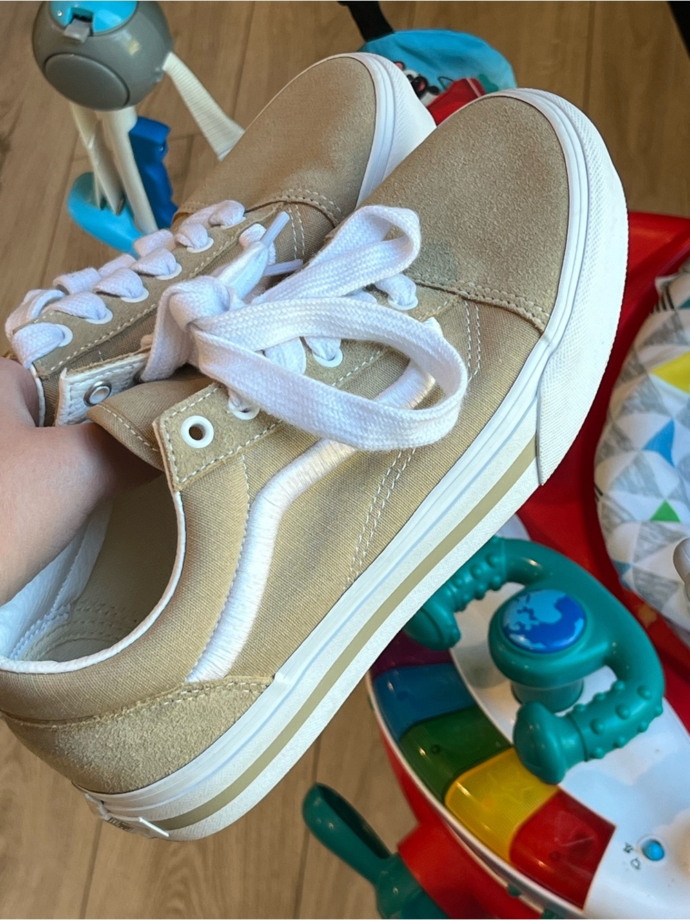 Vans Tan and White Low-Top Canvas Sneakers